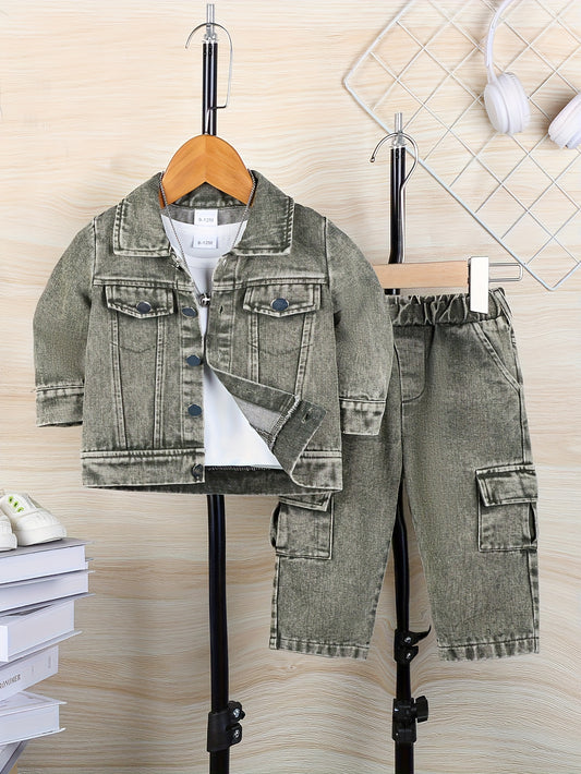 2pc Boys' Western Cowboy Outfit: Denim Jacket & Jeans Set