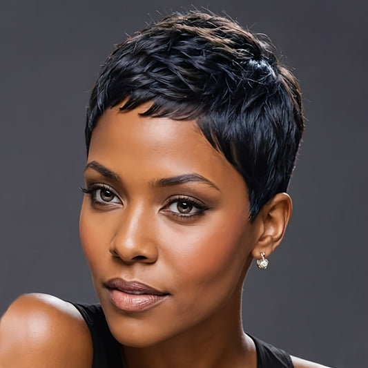 Synthetic Pixie Cut Wig With Bangs Short Body Wavy Wig Heat Resistant Wigs For Women Fashion Wig For Women Short Layered Wigs