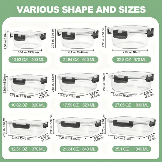 12-Piece Glass Food Storage Containers with Airtight Leak-Proof Lids