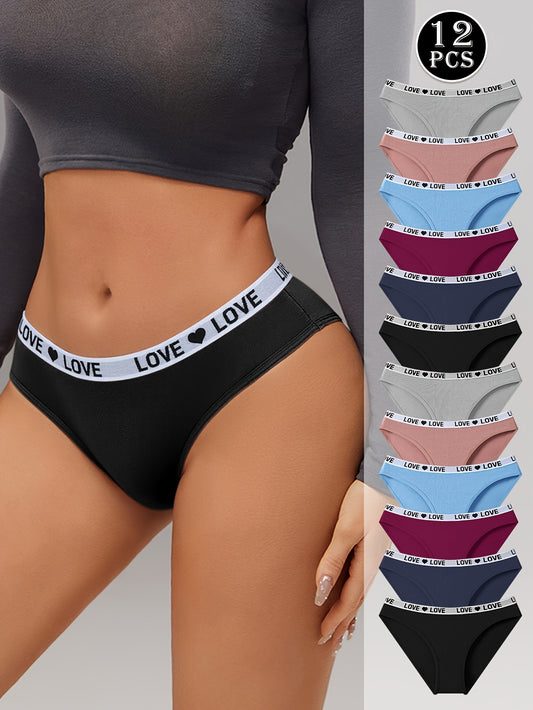 12-Pack Mixed Color Women's Sports Underwear - Soft, Breathable, and Elastic Daily Wear