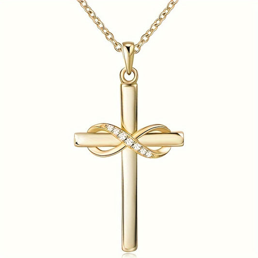 18K Gold Plated Cross Necklace | "Love You Forever" Infinity Pendant | Classic Christian Faith Prayer Jewelry for Women