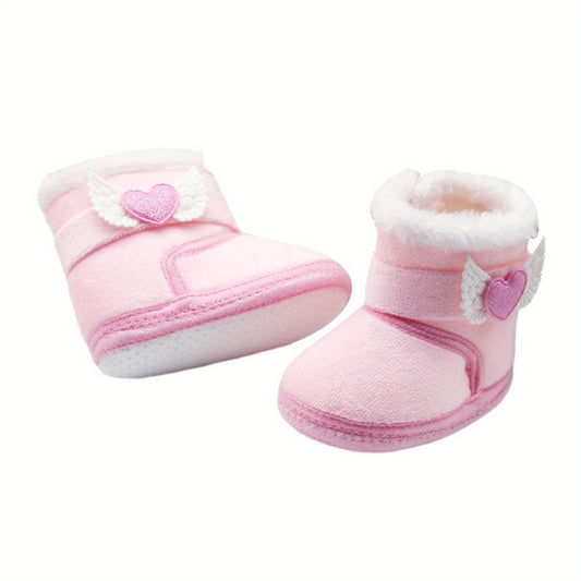 💖 Baby Girl's First Walkers: Non-Slip Winter Sneaker Boots with Plush Heart Wings (Soft Sole, Arch Support, Warm & Breathable)