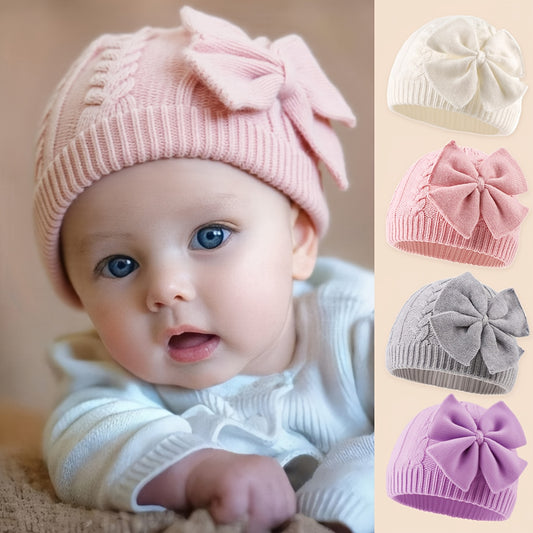 Baby Warm Knit Hat with Large Decorative Bow
