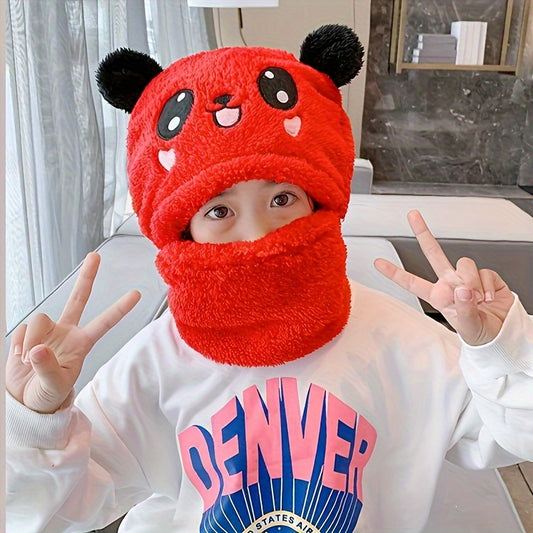🐾 Cozy Cartoon Animal Ear-Warming Beanie & Neck Warmer Set for Kids (Ages 3-14): Soft, Thick Lined Winter Hat