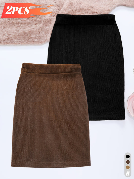 2-Pack Women's Glitter Pencil Skirts – High-Waist Shiny Slim-Fit Knee-Length