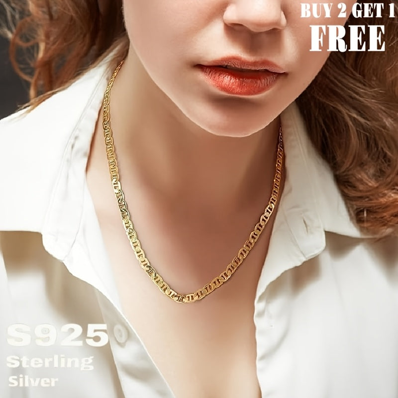 S925 Sterling Silver Pig Nose Necklace, 24K Gold Plated Marina Link Chain, Gift for Teenager