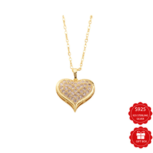 💎 925 Sterling Silver & 5A Zirconia Jewelry Set: Luxury Love Earrings and Carved Pendant Necklace Gift for Her