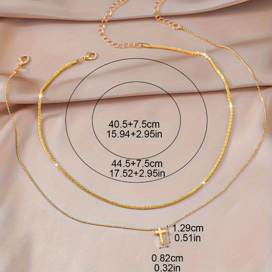 Elegant Stainless Steel Cross Pendant Necklace (Golden-Tone) - Dazzling Cold Light Effect, Lucky Charm Collarbone Chain