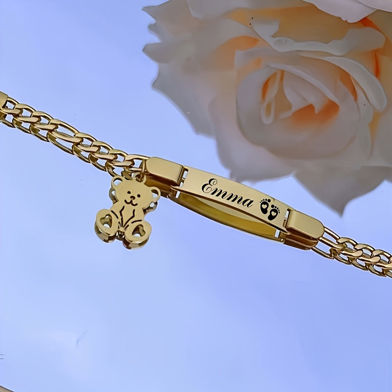 Custom Stainless Steel Bear Bracelet, Graduation Gift for kids, Holiday Wearing