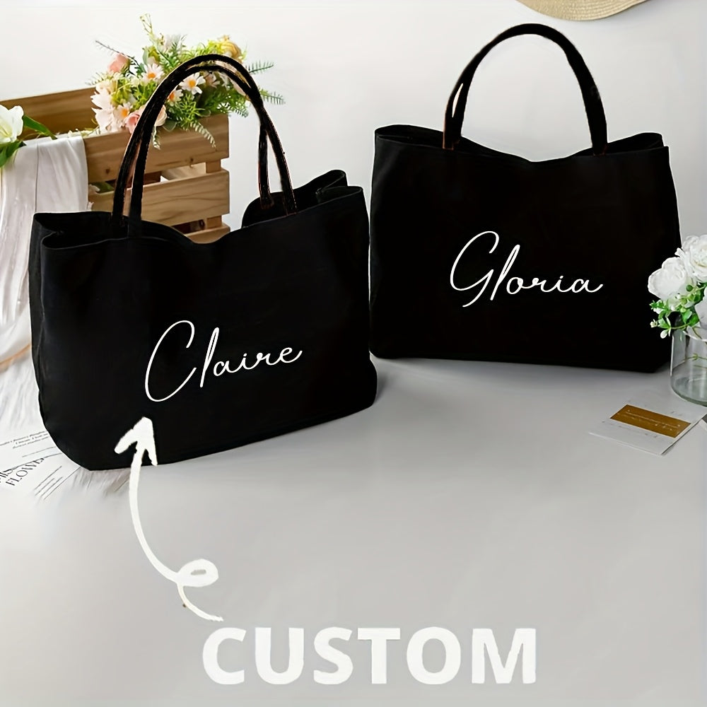 Personalized Nylon Bridesmaid & Beach Tote Bags - Custom Name, Magnetic Closure, Black Option