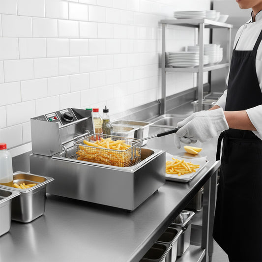 Electric Deep Fryer with Lid - Stainless Steel Single Tank Chip Fryer