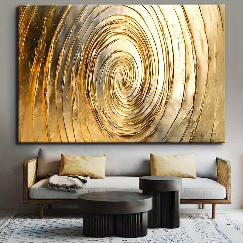 1 Unique Style Solid Wood Frame Canvas Painting Minimalist Golden Circle (1) Perfect For Home Decoration, Festive Occasions And Gifts For Him/her. Suitable For Living Room And Bedroom, Ready To Hang, 2D