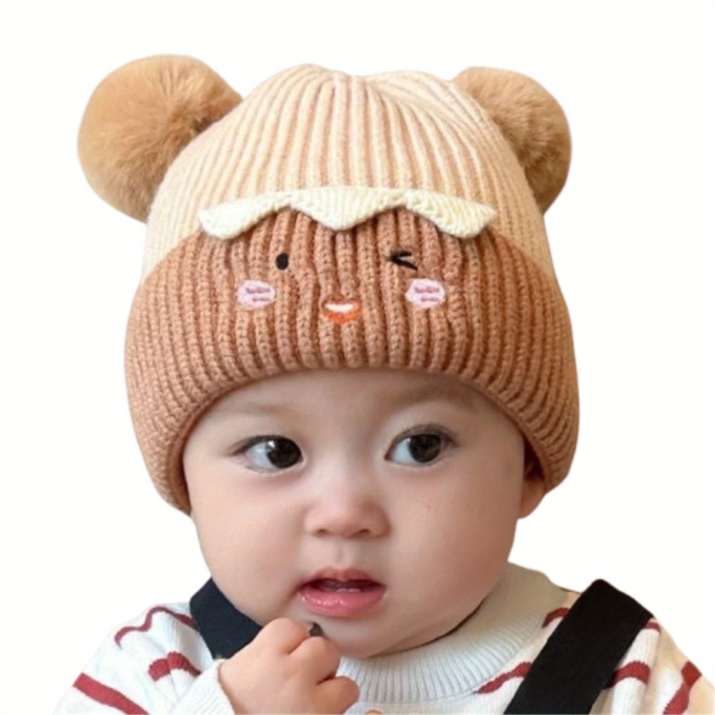 👧👦 Baby/Toddler Puff Ball Beanie: Cute Winter Warm Chunky Knit Hat with Ear Coverage for Girls and Boys