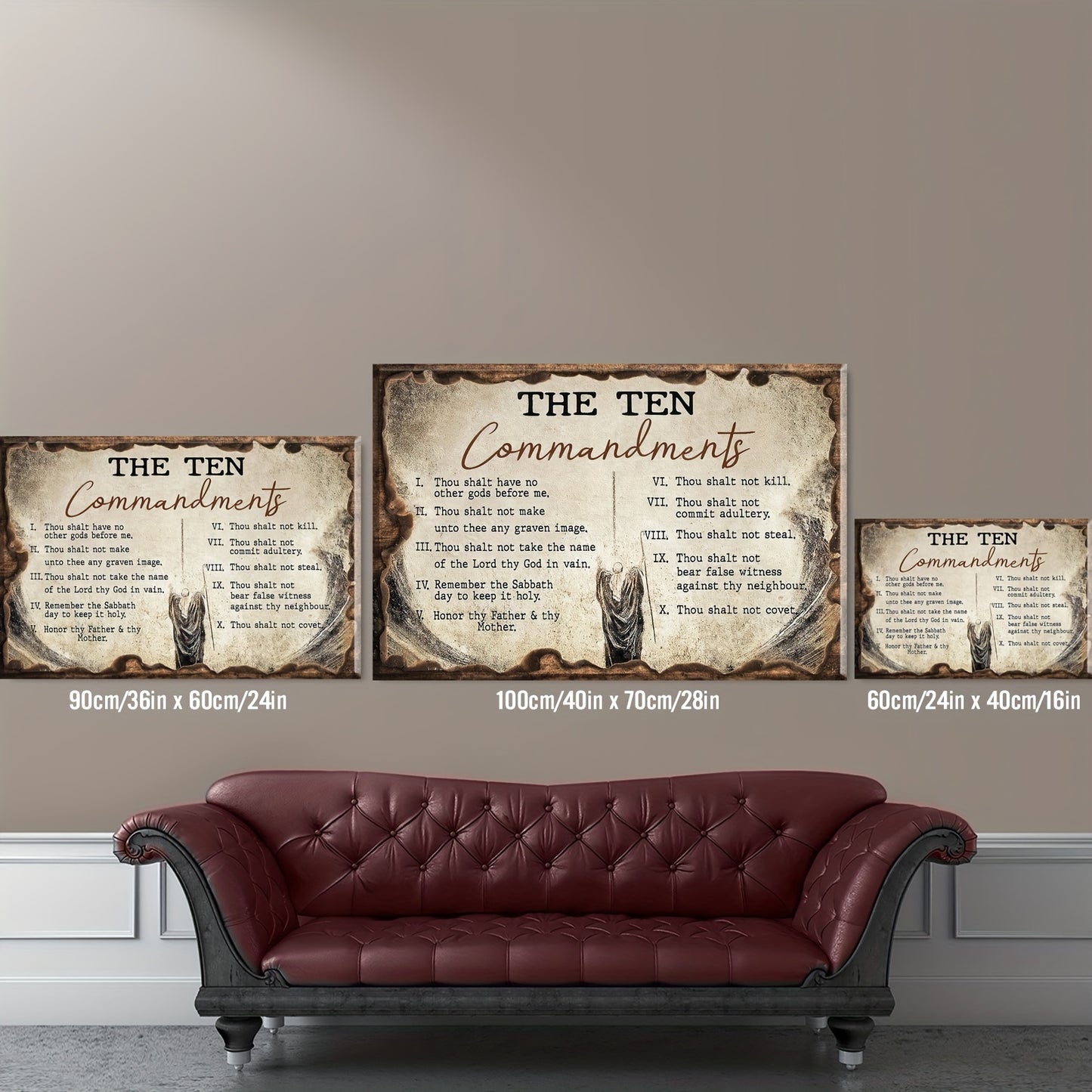 1pc Decorative Patterns On Office Supplies Retro Canvas Walls Jesus Painting Wooden Background The Ten Commandments Wall Art Canvas Motivational Wall Decor - Ready to Hang