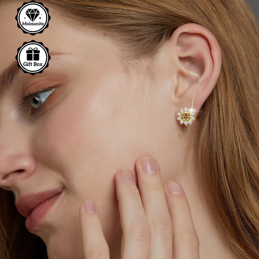 1 Carat Golden Moissanite Stud Earrings – 18K Gold Plated 925 Sterling Silver