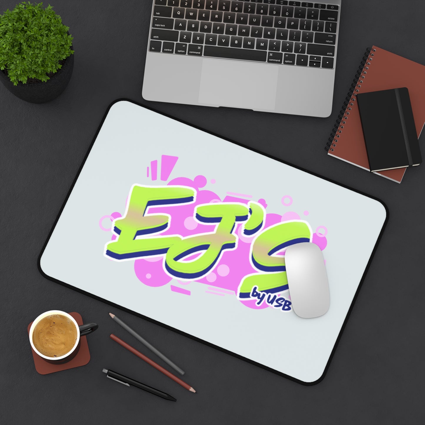 Retro Neon 'EJ'S by USB' Gaming Desk Mat