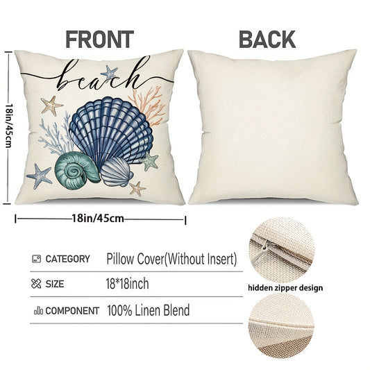 Nautical Coastal Throw Pillow Covers (Set of 4) – Blue & Turquoise Seashell Design