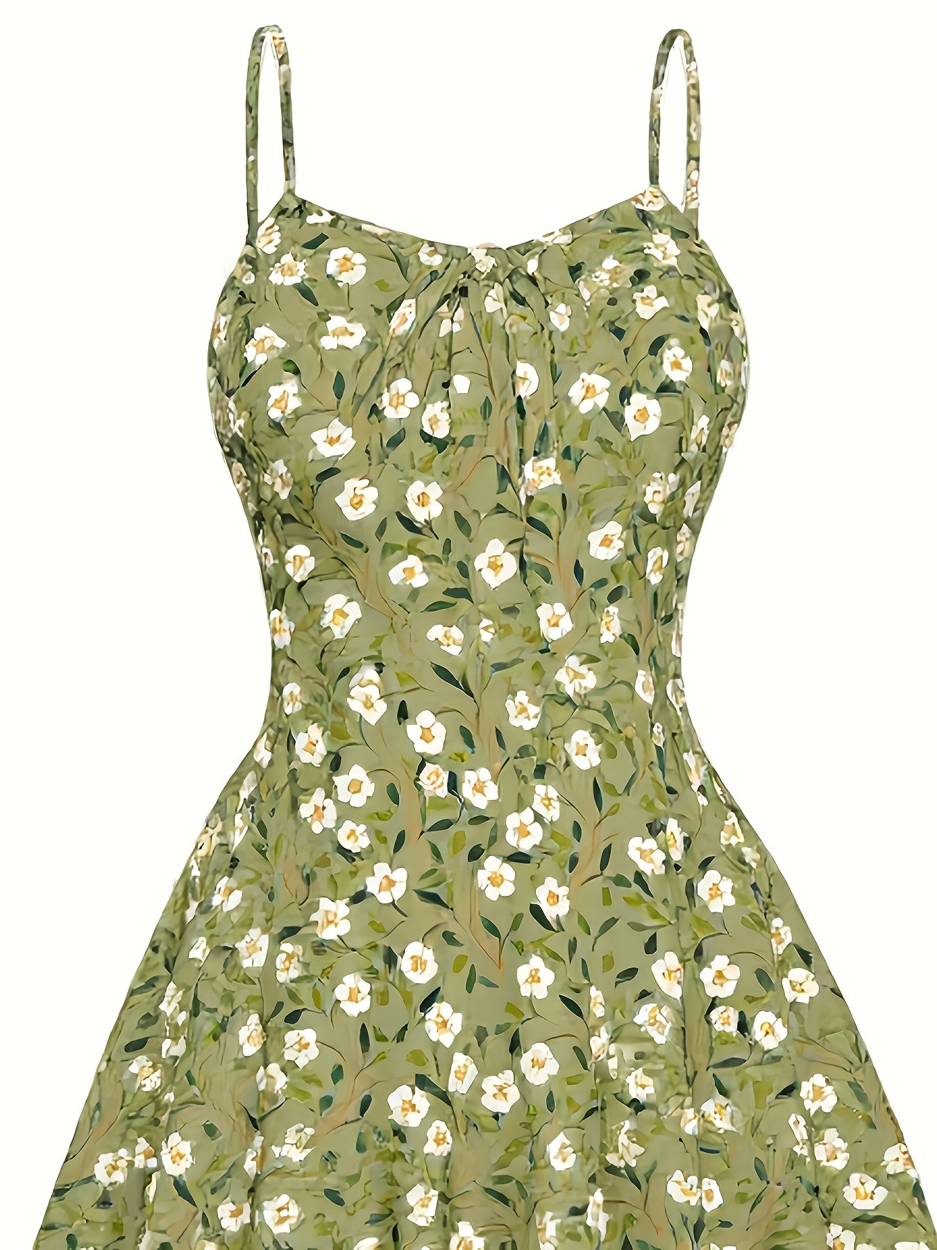 Summer New Floral Camisole Dress with Waist Cinching Over-the-Knee Skirt in Soft Beach Style