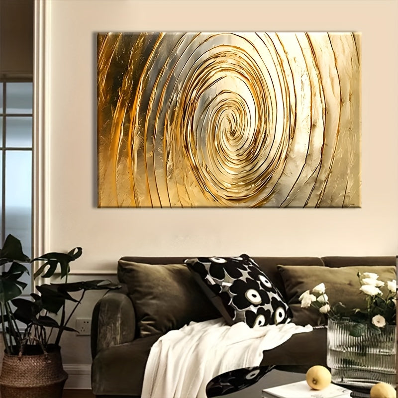 1 Unique Style Solid Wood Frame Canvas Painting Minimalist Golden Circle (1) Perfect For Home Decoration, Festive Occasions And Gifts For Him/her. Suitable For Living Room And Bedroom, Ready To Hang, 2D