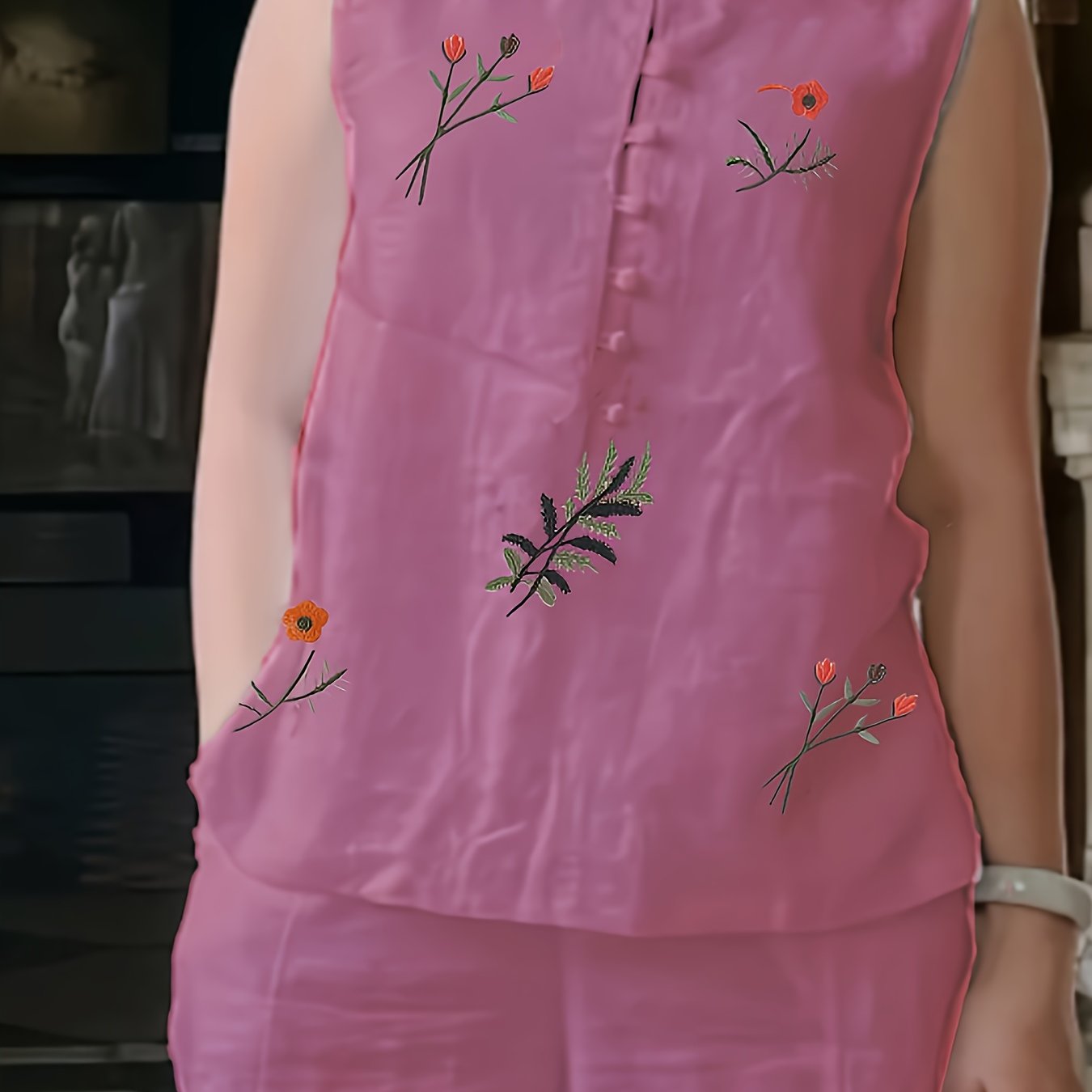 🐉 Chinese Style Embroidered Two-Piece Set for Women - Breathable Vest & Elegant Pants