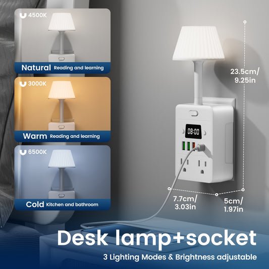 11-in-1 Power Strip with Clock, Desk Lamp & Overload Protection