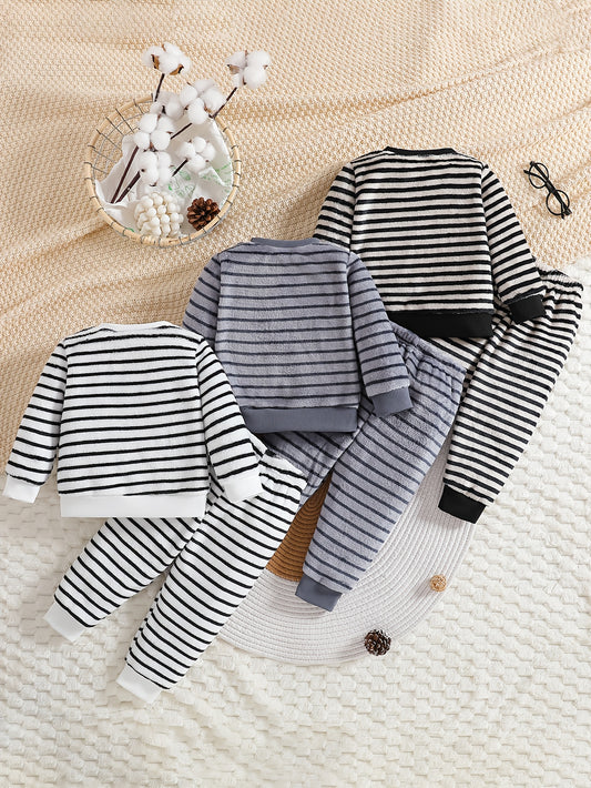 Boys' 3pc Striped Long Sleeve Outfit & Pants Set