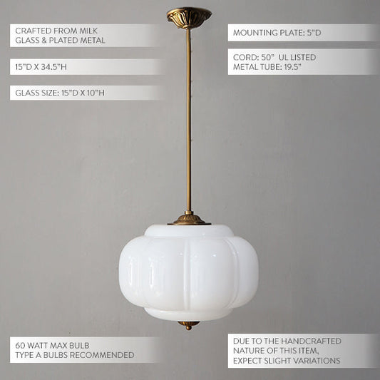 Handcrafted Bulbous Milk Glass Pendant