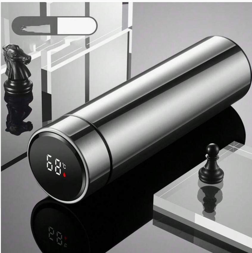 Smart Temperature Display Vacuum Insulated Bottle - 500ml Stainless Steel Water Bottle for Travel, Office & Commute with Carrying Pouch