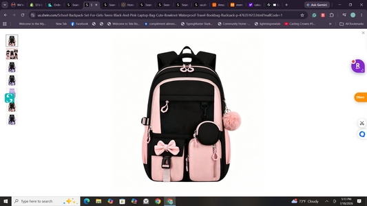Stylish Black and Purple School Backpack Set for Girls and Teens – Cute Bowknot Design, Waterproof Laptop Bag and Rucksack
