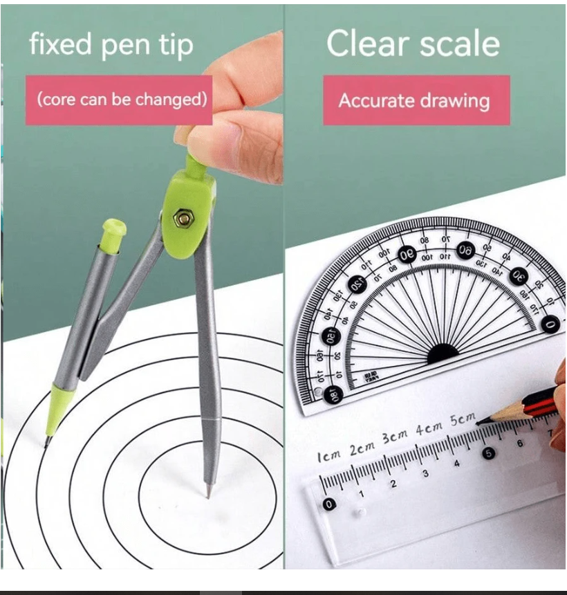 High-Quality Multi-Function Compass and Ruler Set for Precision Measurement – Essential Back-to-School Tool