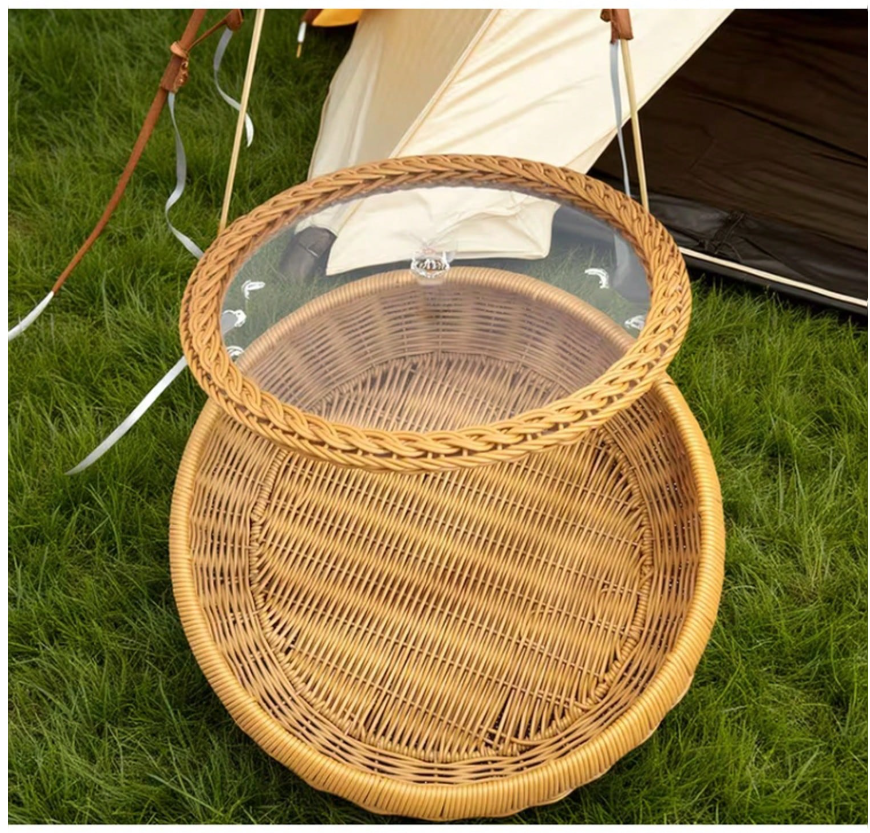 Handmade Light Brown Imitation Rattan Round Storage Basket with Lid - Multi-Functional and Durable Home Organizer