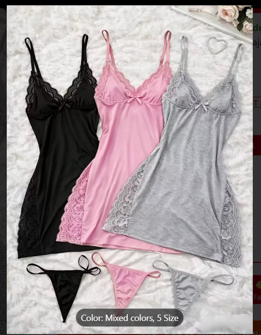 Elegant Lace Pajama Set for Women - 3-Piece Solid Color Loungewear with Side Slit Skirt