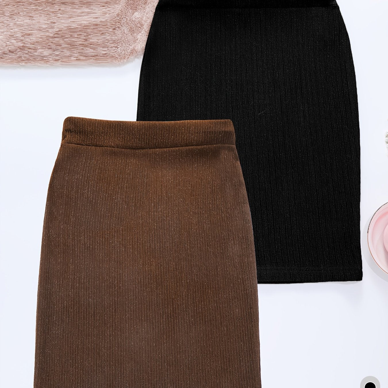 2-Pack Women's Glitter Pencil Skirts – High-Waist Shiny Slim-Fit Knee-Length