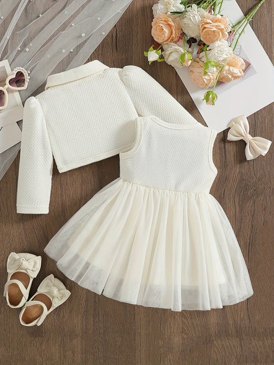 Cute Baby Girl Long Sleeve Coat and Flower Dress Combo