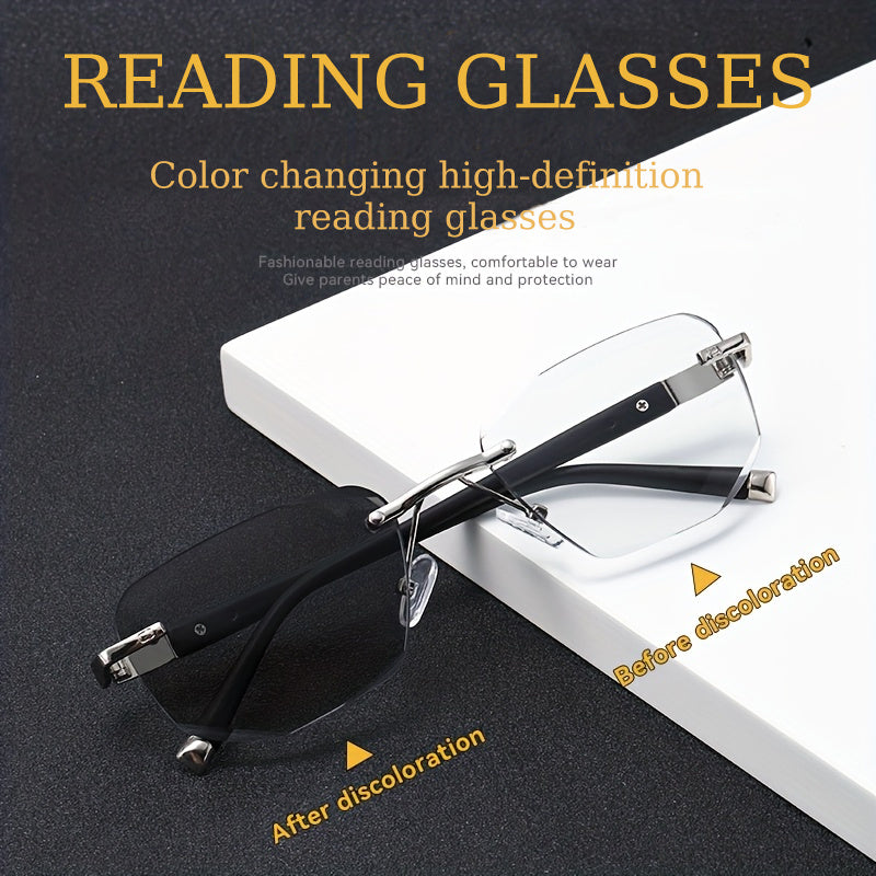 Photochromic Rimless Reading Glasses – Color Changing Readers for Men & Women