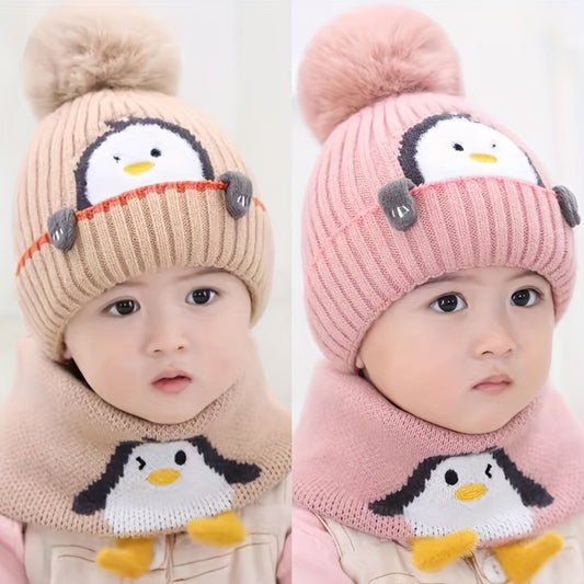 2pc Penguin-Themed Knit Winter Hats for Boys & Girls