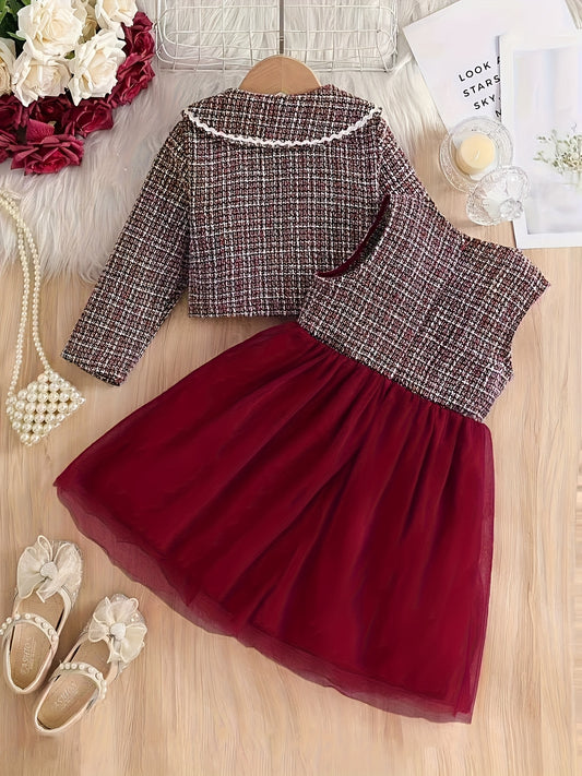 Elegant Autumn Girls' Skirt & Coat Outfit