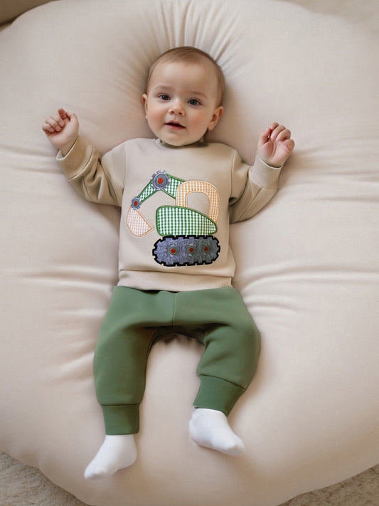 Toddler Boy Excavator Embroidered Sweatshirt and Joggers Outfit (1-4 Years)
