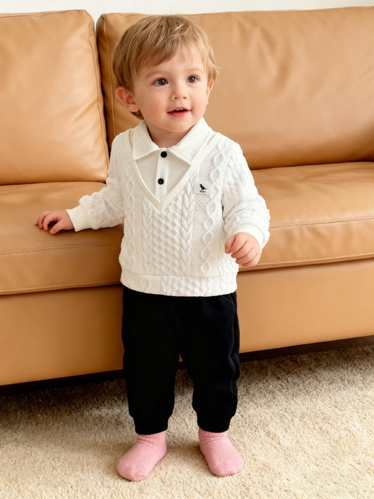 2pcs Boys' Casual Long-Sleeve Pants Set for Spring/Autumn