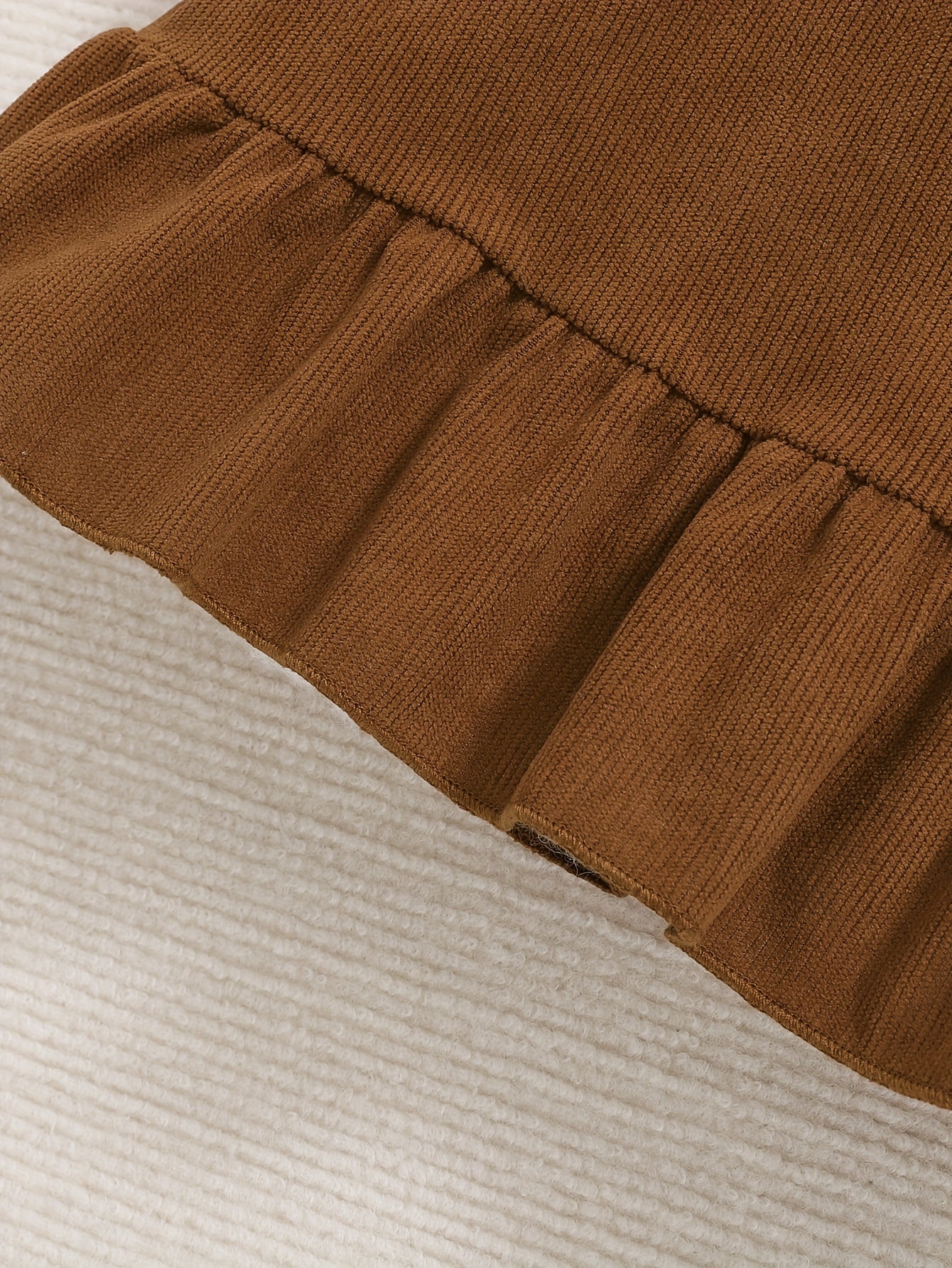 🦃 Baby Girl's 2-Piece Thanksgiving Outfit: Turkey Print Long-Sleeve Crewneck Top & Brown Bowknot Embroidered Pinafore Dress