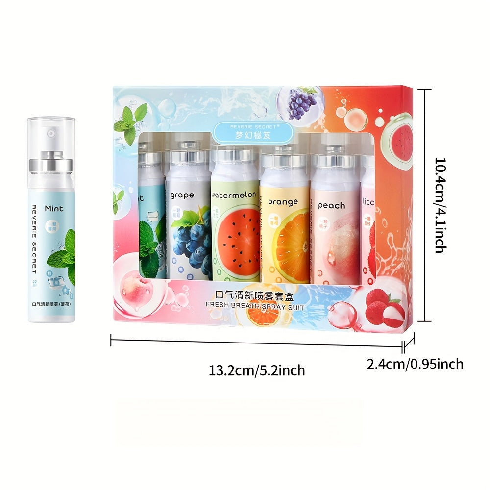 🍑 6 Pcs Fresh Breath Spray Set - Alcohol-Free & Sugar-Free Mouth Freshener (Multi-Flavor Pack)