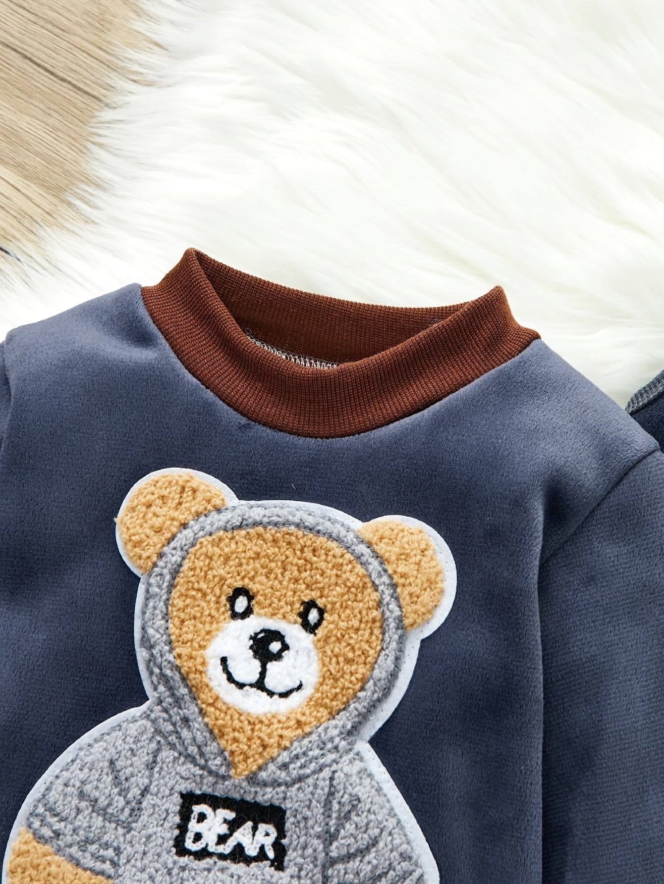 🐻 HIBOBI 3-Piece Toddler Boy's Fleece Sweater Set: Bear Embroidered Padded Hoodie, Long Sleeve Shirt & Pants (Cozy Fall/Winter Outfit)