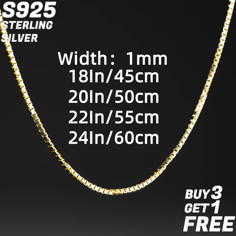 1mm 925 Sterling Silver Square Box Chain - 18-24 Inches