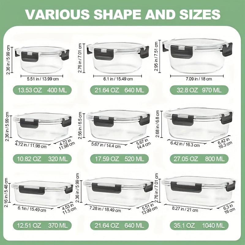 12-Piece Glass Food Storage Containers with Airtight Leak-Proof Lids