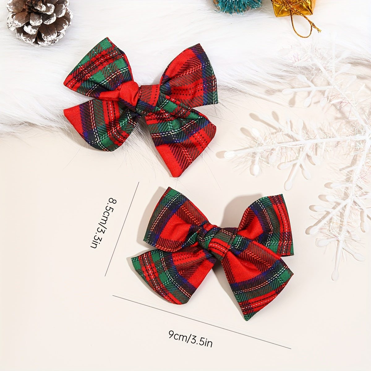 2pc Christmas Tartan Plaid Hair Bow Clips