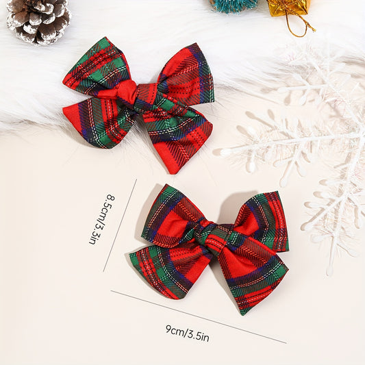 2pc Christmas Tartan Plaid Hair Bow Clips