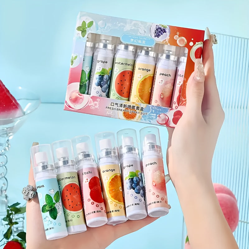 🍑 6 Pcs Fresh Breath Spray Set - Alcohol-Free & Sugar-Free Mouth Freshener (Multi-Flavor Pack)