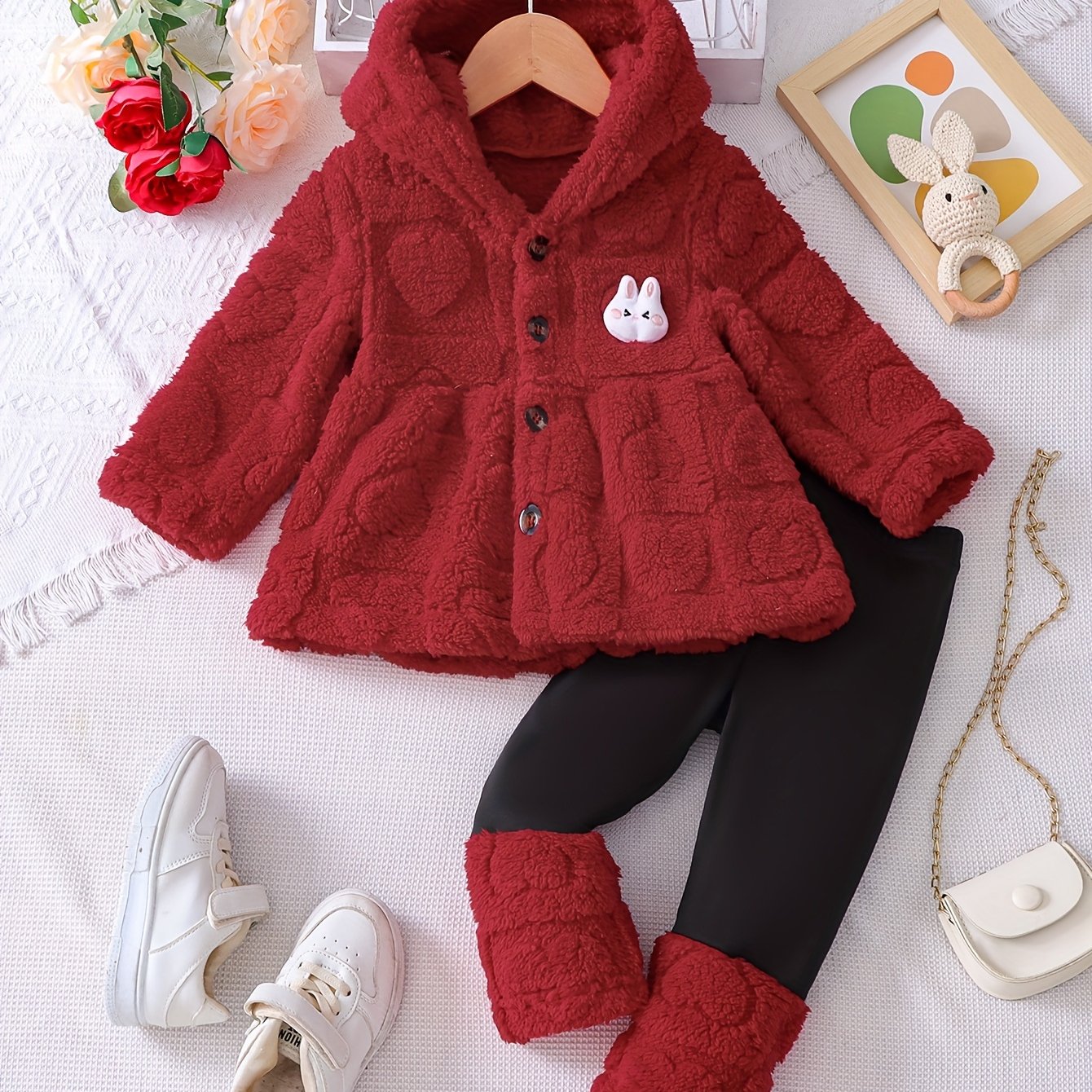 2pc Girls' Jacquard Cardigan & Patchwork Pants Set