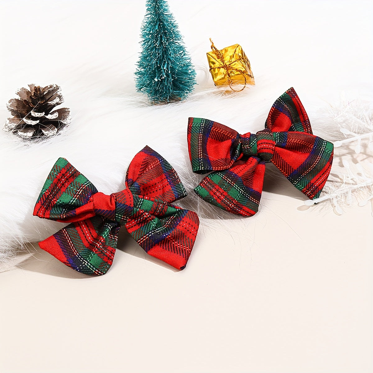 2pc Christmas Tartan Plaid Hair Bow Clips