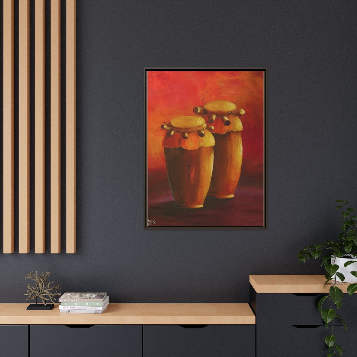 Canvas Wall Art - Haiti Cultural Drum, Matte Canvas, Framed